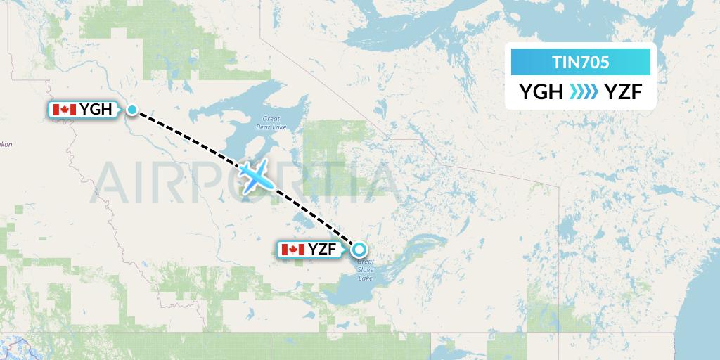 TIN705 Air Tindi Flight Map: Fort Good Hope to Yellowknife