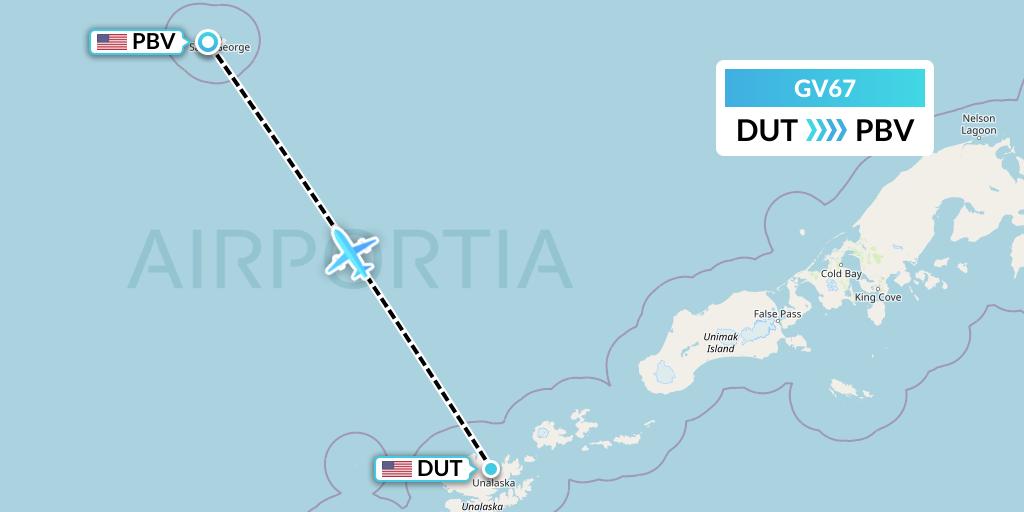 GV67 Grant Aviation Flight Map: Unalaska to St George