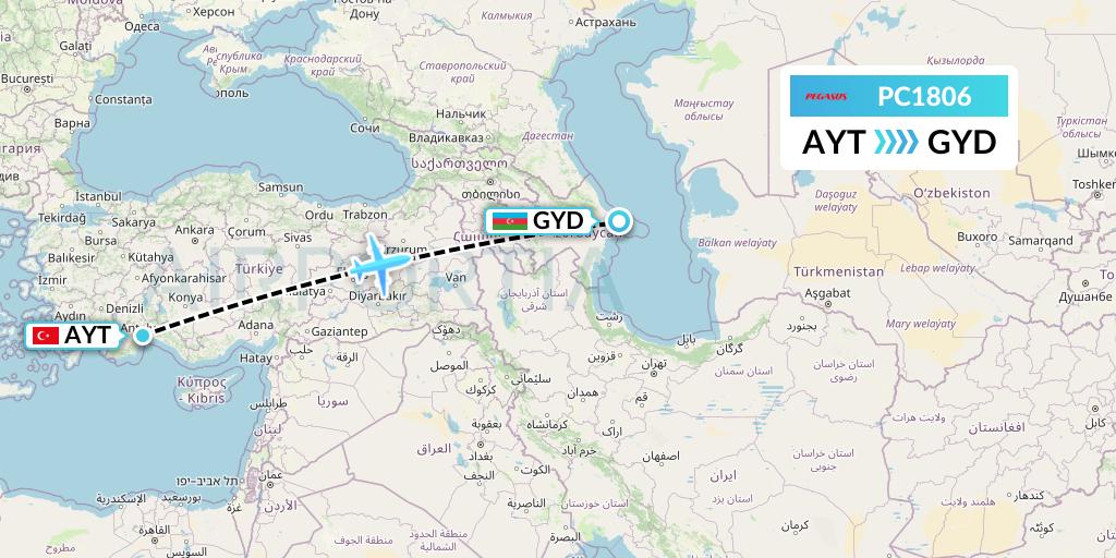 PC1806 Pegasus Airlines Flight Map: Antalya to Baku