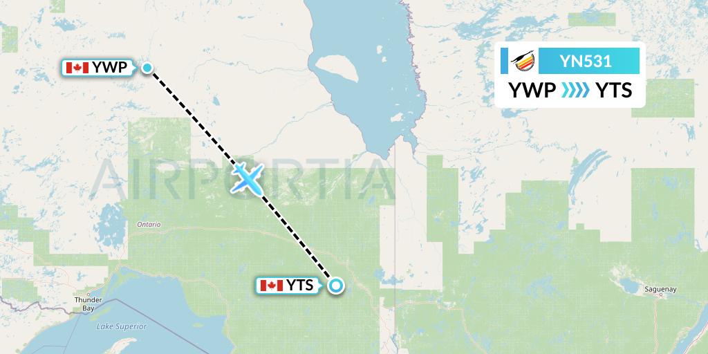 YN531 Air Creebec Flight Map: Webequie to Timmins