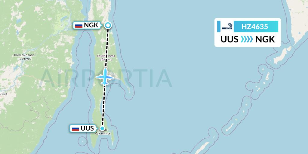 HZ4635 Aurora Flight Map: Yuzhno-Sakhalinsk to Nogliki