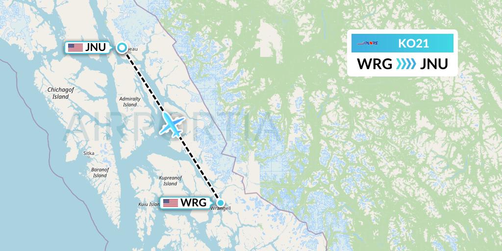 KO21 Komiaviatrans Flight Map: Wrangell to Juneau