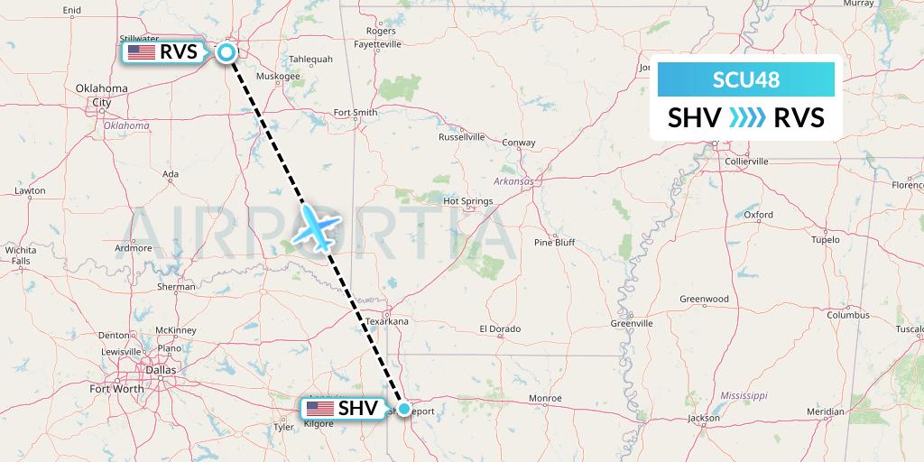 SCU48 Air Scorpio Flight Map: Shreveport to Tulsa