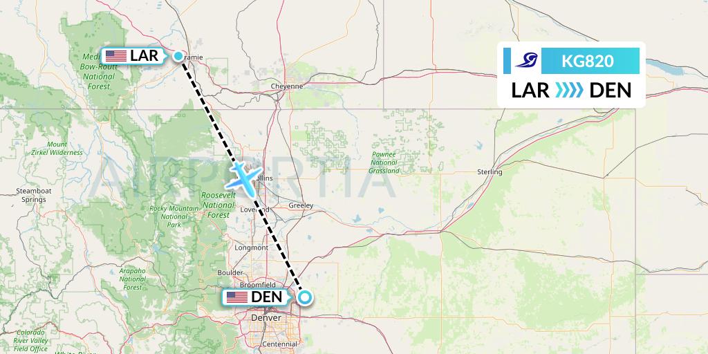 KG820 Key Lime Air Flight Map: Laramie to Denver