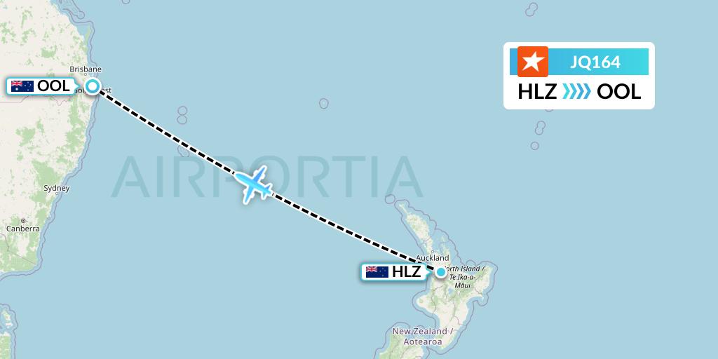 JQ164 Jetstar Airways Flight Map: Hamilton to Gold Coast