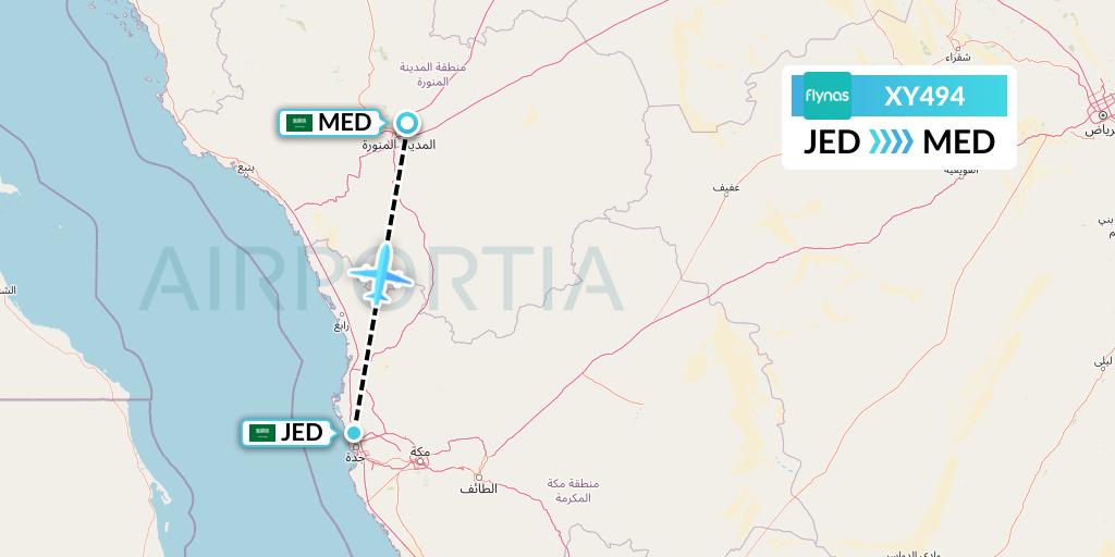XY494 Flynas Flight Map: Jeddah to Medina