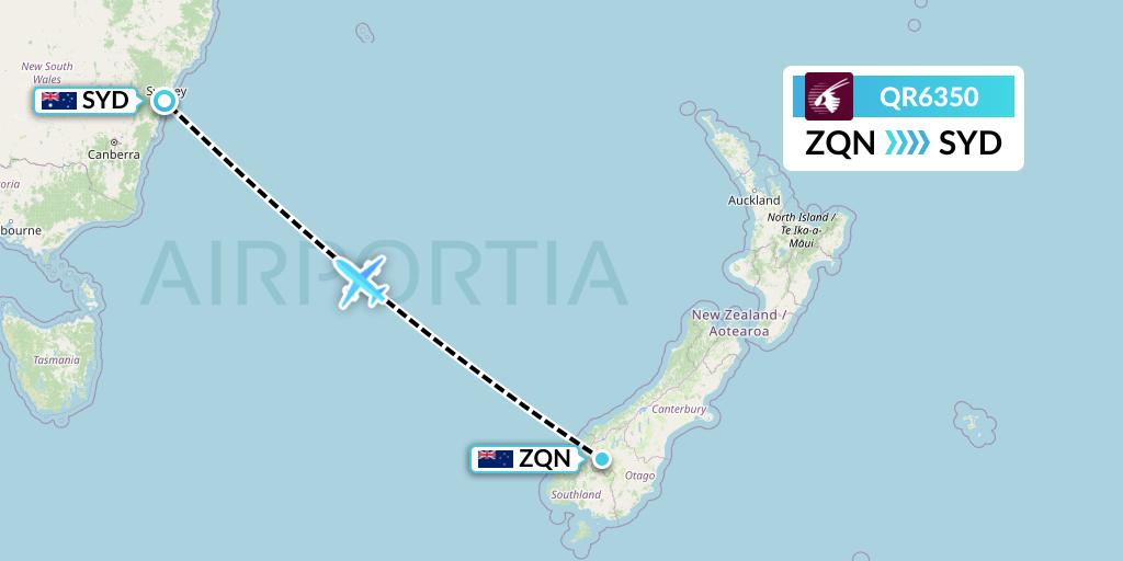 QR6350 Qatar Airways Flight Map: Queenstown to Sydney