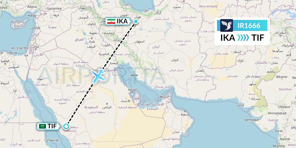 IR1666 Iran Air Flight Map: Tehran to Taif