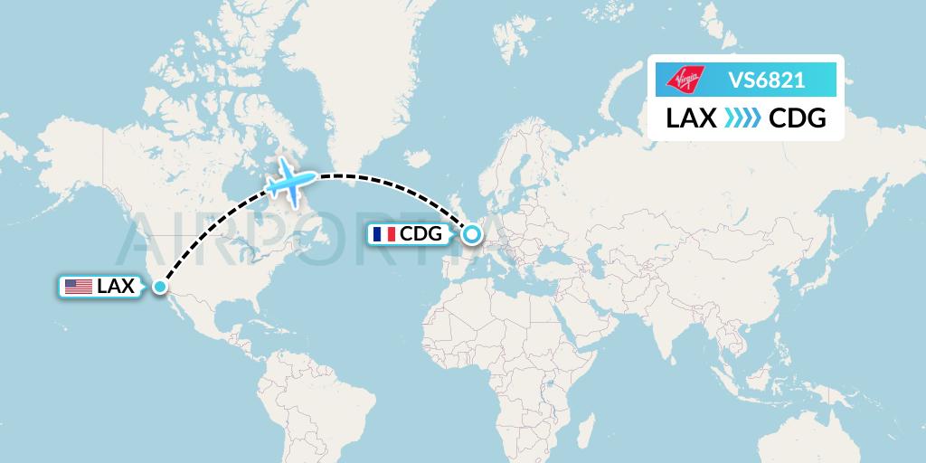 VS6821 Virgin Atlantic Airways Flight Map: Los Angeles to Paris