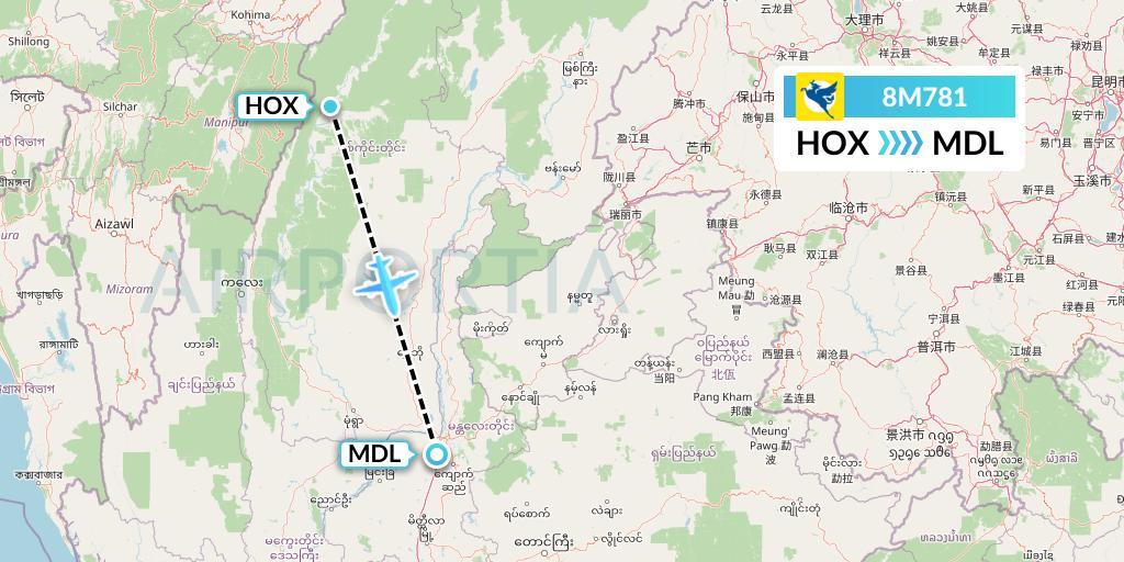 8M781 Myanmar Airways International Flight Map: Hommalinn to Mandalay