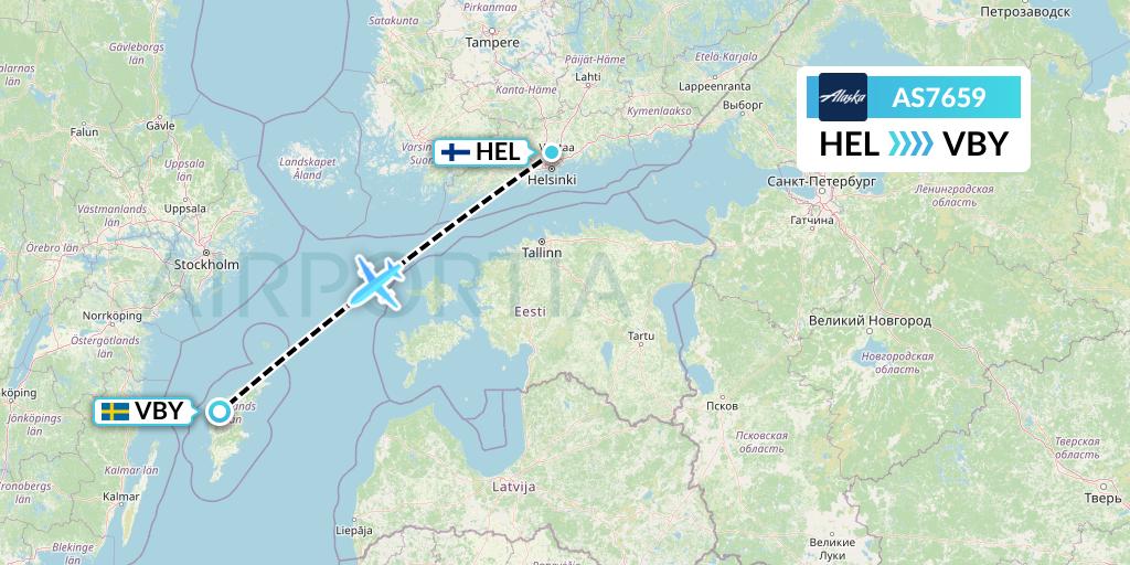 AS7659 Alaska Airlines Flight Map: Helsinki to Visby