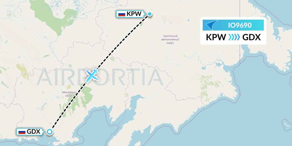 IO9690 IrAero Flight Map: Keperveyem to Magadan