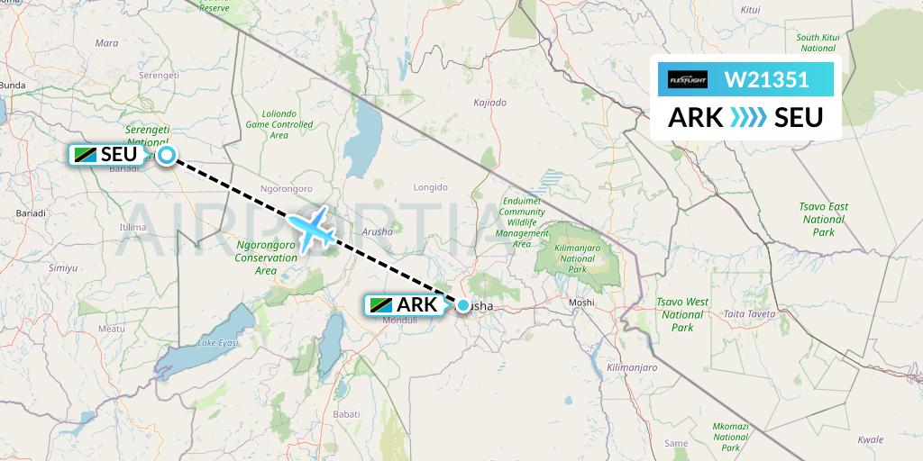 W21351 Flex Flight Flight Map: Arusha to Seronera