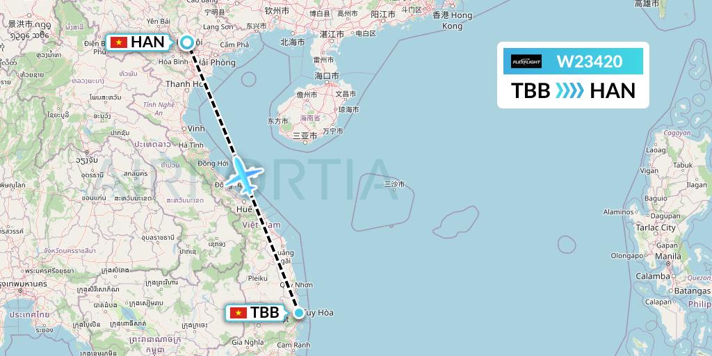 W23420 Flex Flight Flight Map: Tuy Hoa to Hanoi