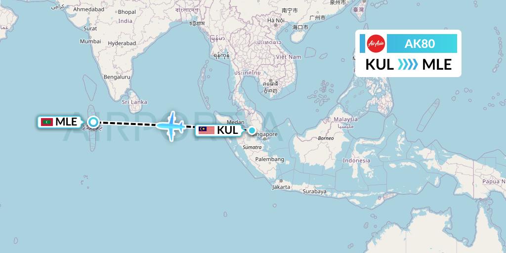 AK80 AirAsia Flight Map: Kuala Lumpur to Male