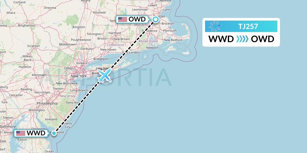 TJ257 Tradewind Aviation Flight Map: Wildwood to Norwood
