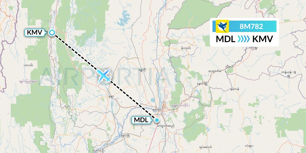 8M782 Myanmar Airways International Flight Map: Mandalay to Kalemyo