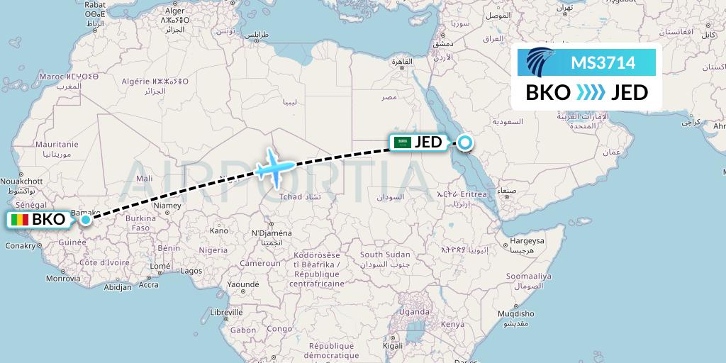 MS3714 EgyptAir Flight Map: Bamako to Jeddah
