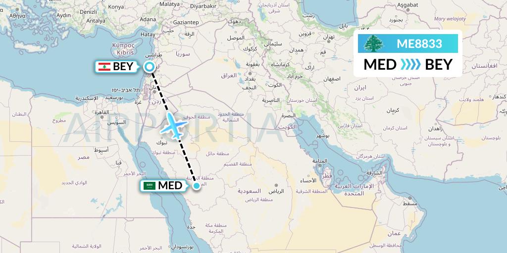 ME8833 MEA Flight Map: Medina to Beirut