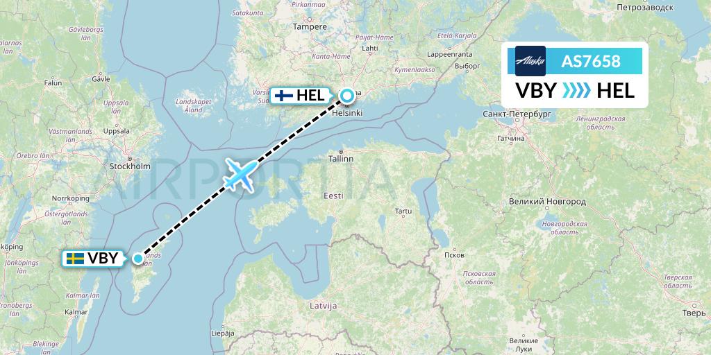 AS7658 Alaska Airlines Flight Map: Visby to Helsinki