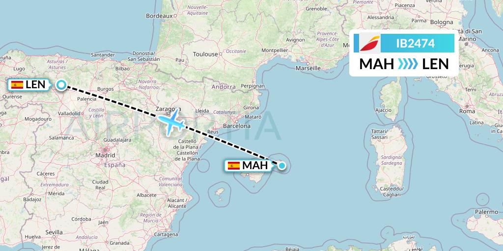 IB2474 Iberia Flight Map: Mahon to Leon