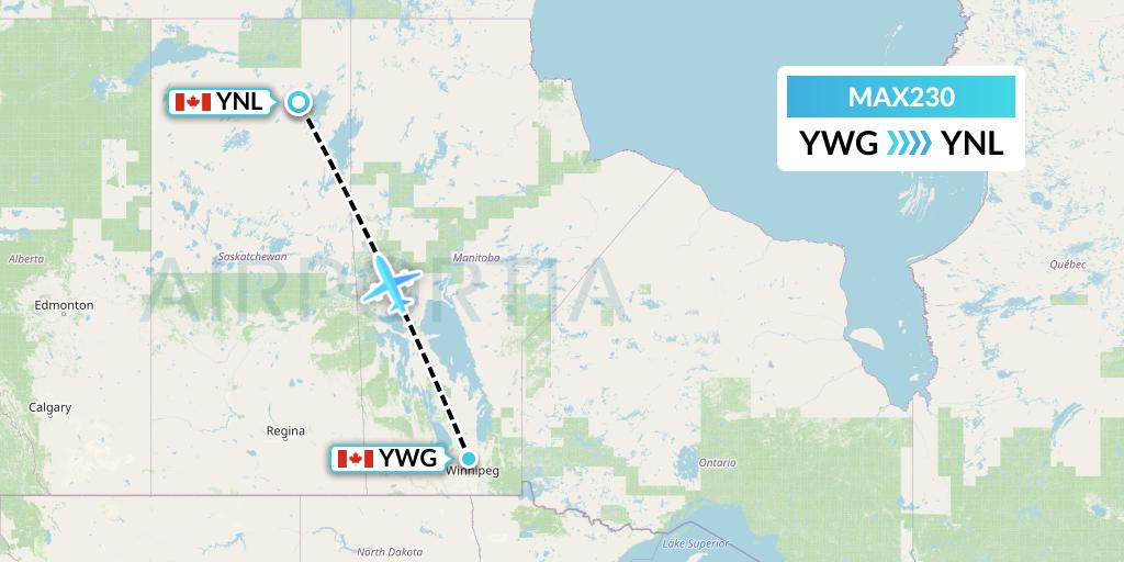 MAX230 Max Aviation Flight Map: Winnipeg to Points North Landing