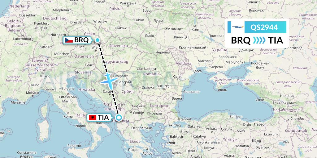 QS2944 Smartwings Flight Map: Brno to Tirana