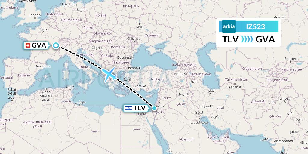 IZ523 Arkia Israeli Airlines Flight Map: Tel Aviv to Geneva