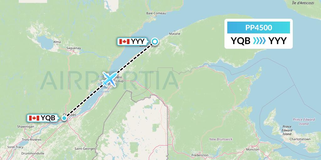 PP4500 Jet Aviation Business Jets Flight Map: Quebec to Mont-Joli