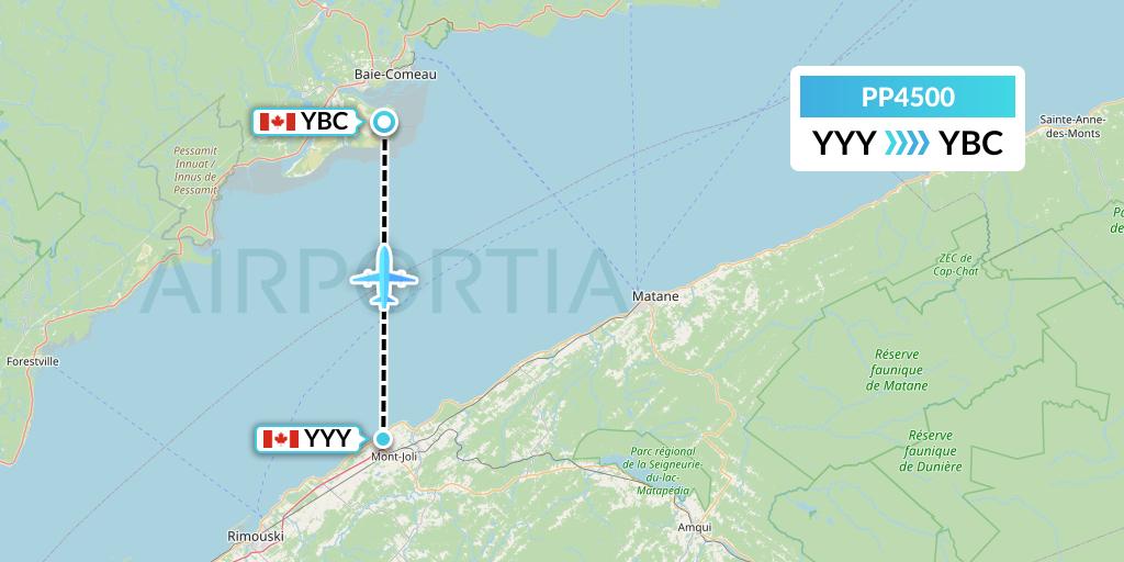 PP4500 Jet Aviation Business Jets Flight Map: Mont-Joli to Baie Comeau