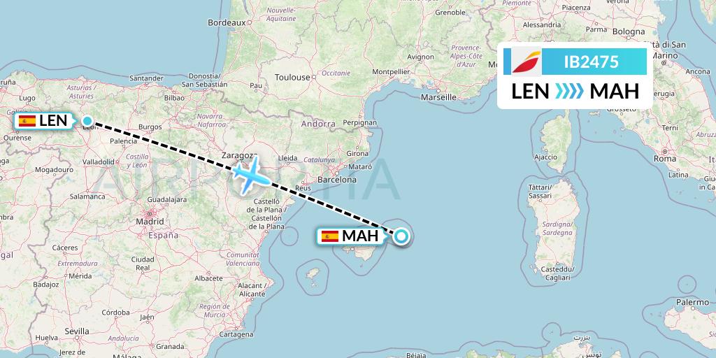 IB2475 Iberia Flight Map: Leon to Mahon