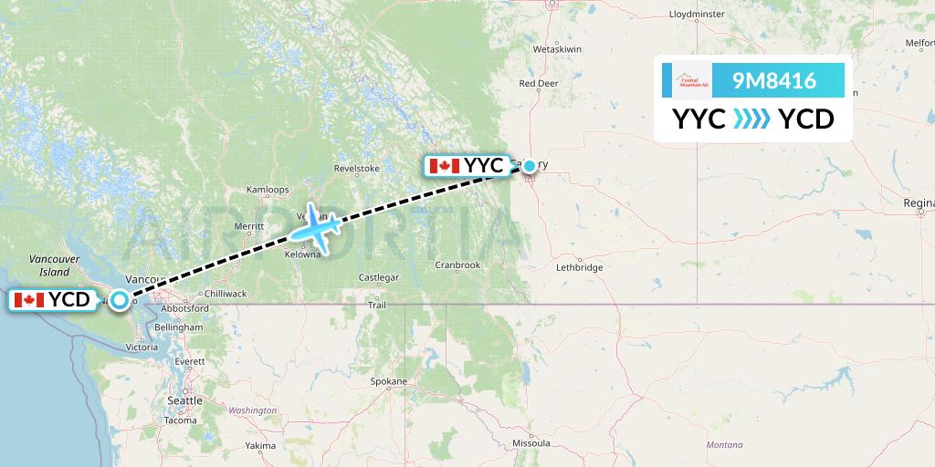 9M8416 Central Mountain Air Flight Map: Calgary to Nanaimo