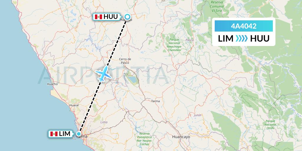 4A4042 Atsa Airlines Flight Map: Lima to Huanuco