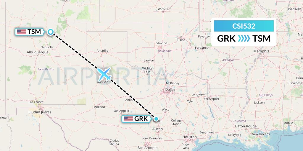 CSI532 Csi Aviation Flight Map: Killeen to Taos