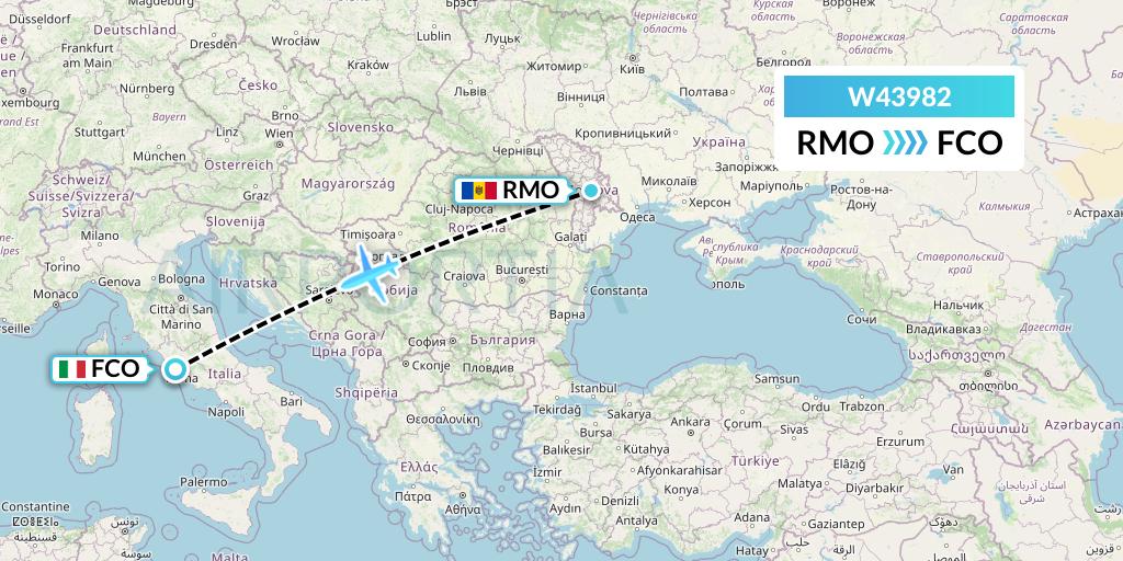 W43982 Wizz Air Malta Flight Map: Chisinau to Rome
