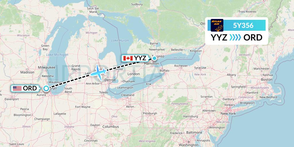5Y356 Atlas Air Flight Map: Toronto to Chicago