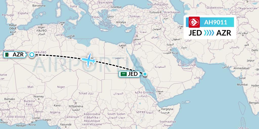 AH9011 Air Algerie Flight Map: Jeddah to Adrar