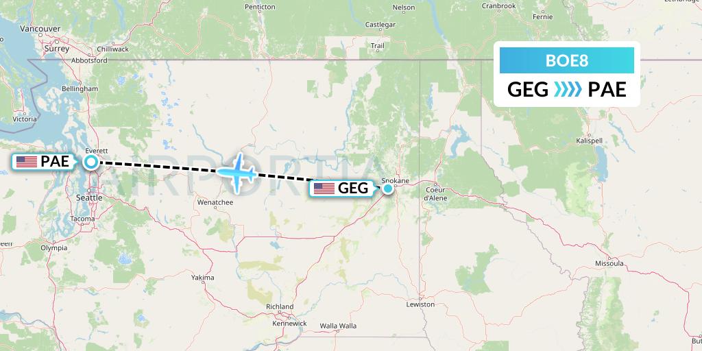 BOE8 Boeing Flight Map: Spokane to Everett