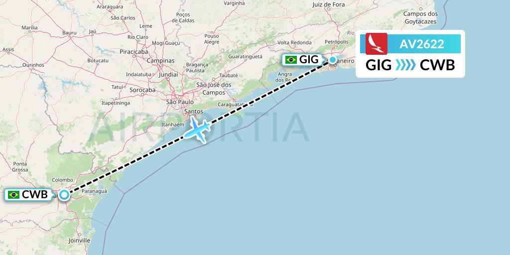 AV2622 Avianca Flight Map: Rio de Janeiro to Curitiba