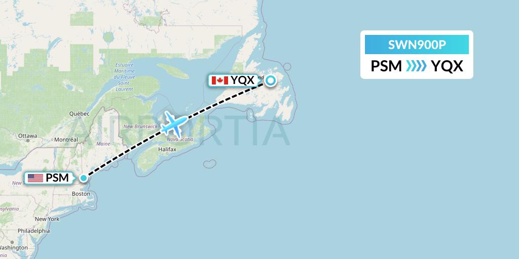 SWN900P West Atlantic Sweden Flight Map: Portsmouth to Gander