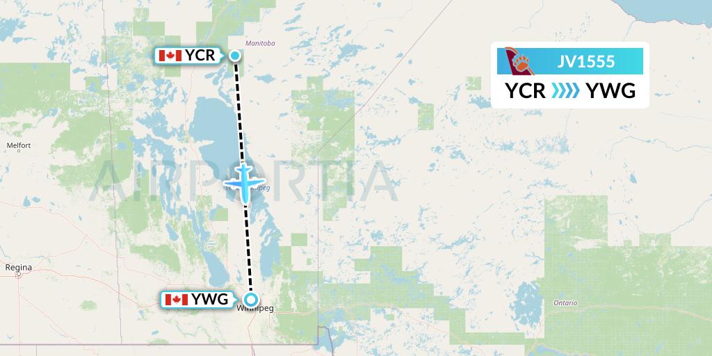 JV1555 Bearskin Airlines Flight Map: Cross Lake to Winnipeg