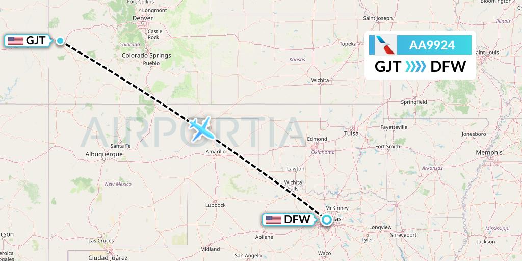 AA9924 American Airlines Flight Map: Grand Junction to Dallas