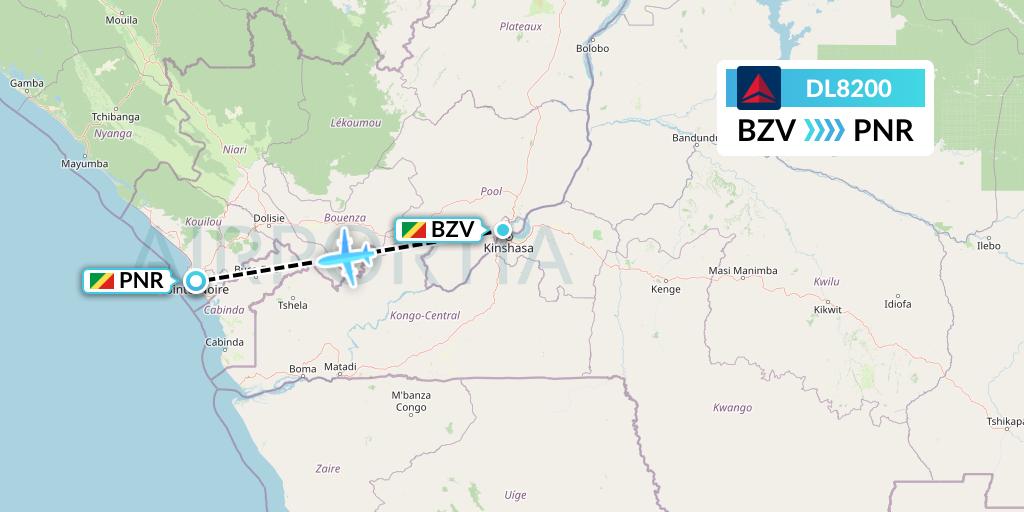 DL8200 Delta Air Lines Flight Map: Brazzaville to Pointe Noire