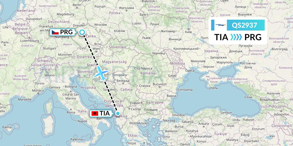 QS2937 Smartwings Flight Map: Tirana to Prague