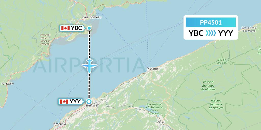 PP4501 Jet Aviation Business Jets Flight Map: Baie Comeau to Mont-Joli