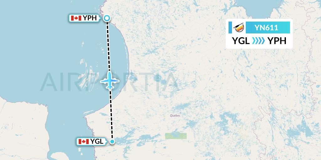 YN611 Air Creebec Flight Map: La Grande Riviere to Inukjuak