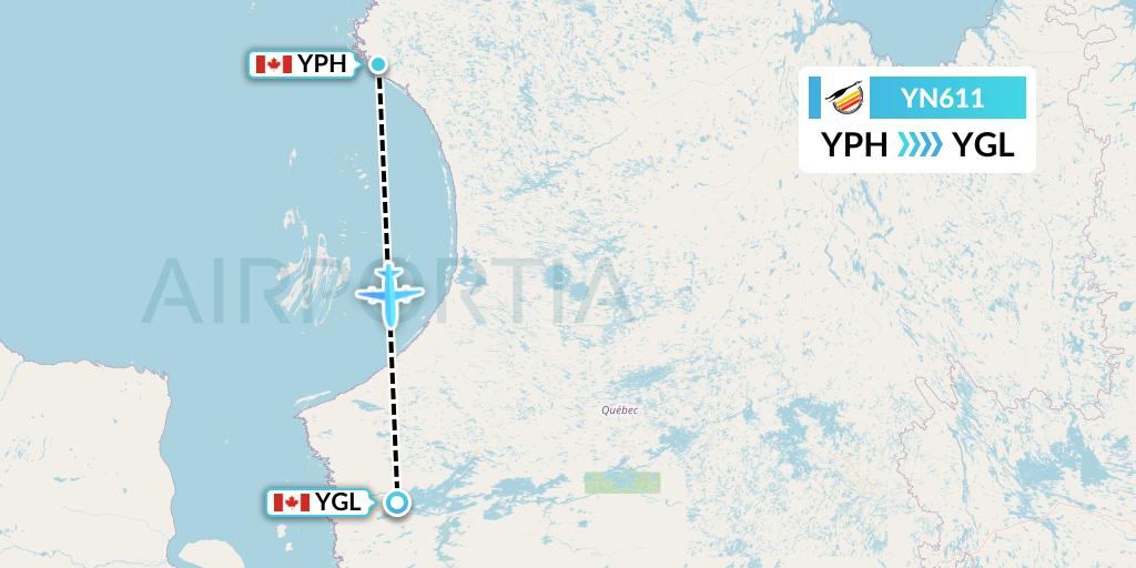 YN611 Air Creebec Flight Map: Inukjuak to La Grande Riviere
