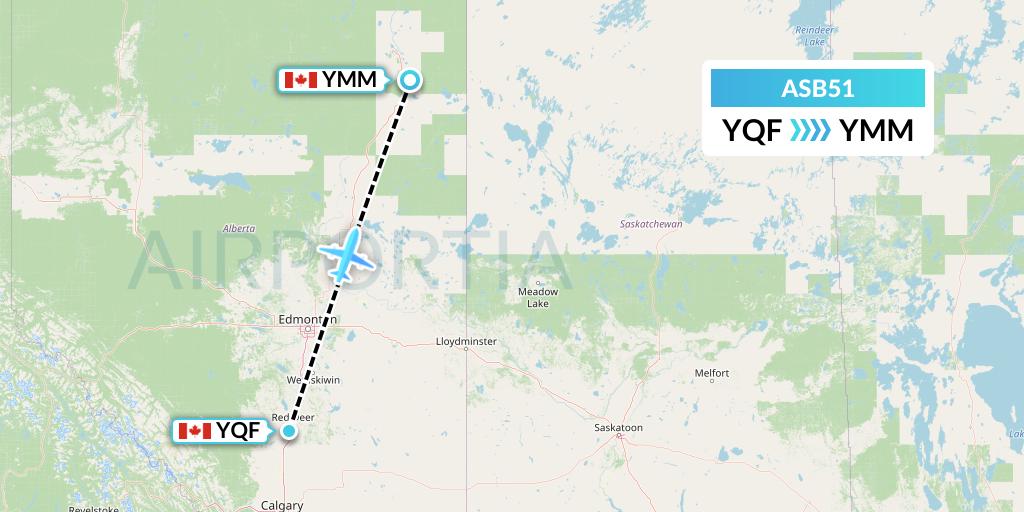 ASB51 Air Spray Flight Map: Red Deer to Fort McMurray