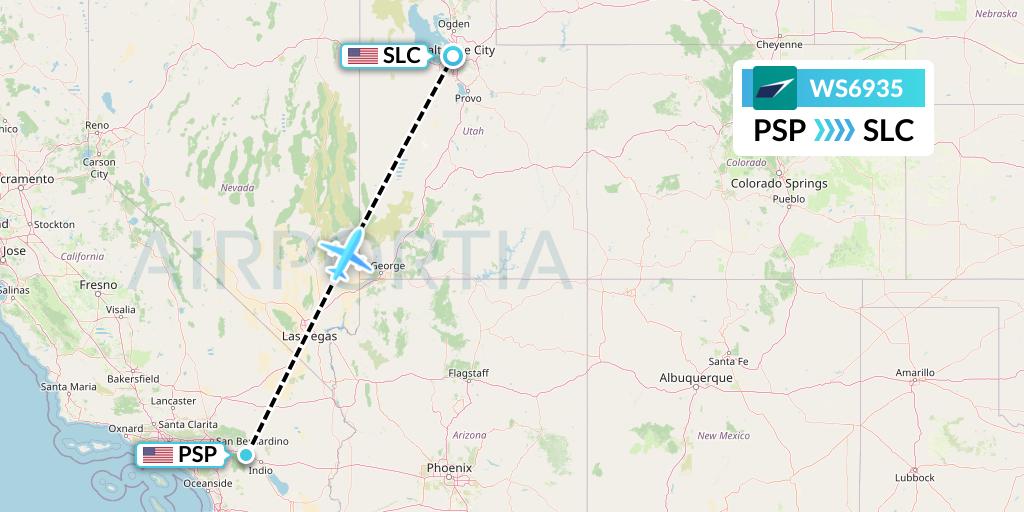 WS6935 WestJet Flight Map: Palm Springs to Salt Lake City