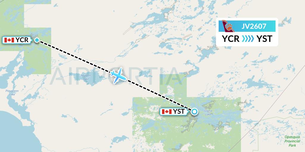 JV2607 Bearskin Airlines Flight Map: Cross Lake to St. Theresa Point